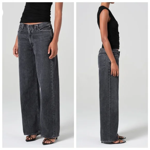 Agolde Lex Wide Leg Jean in Paradox Faded Black Size 28 Raw hem - Picture 3 of 14